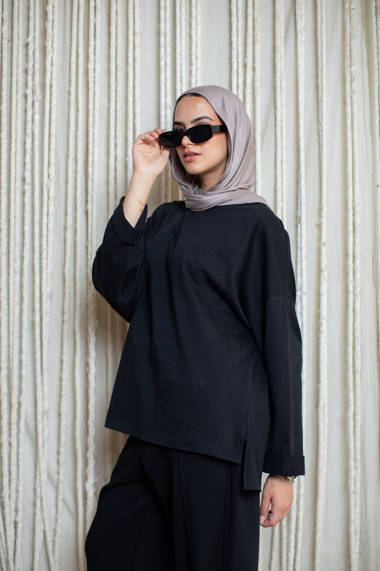 Black Long Sleeve Oversized Tee
