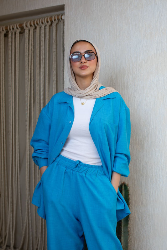 Mediterranean Blue Linen Set