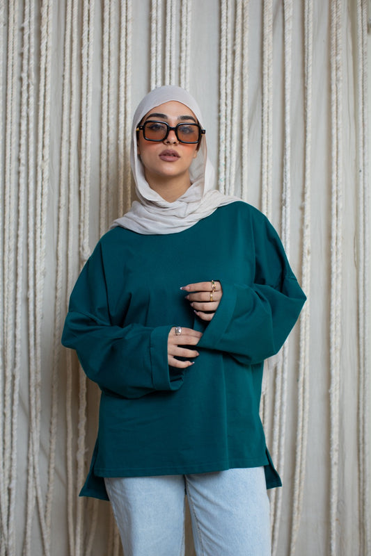 Deep Teal Long Sleeve Oversized Tee