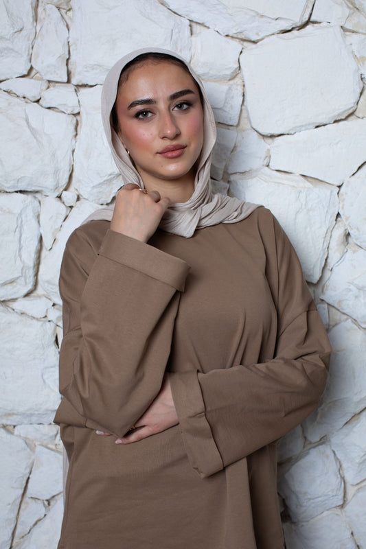 Beige Long Sleeve Oversized Tee