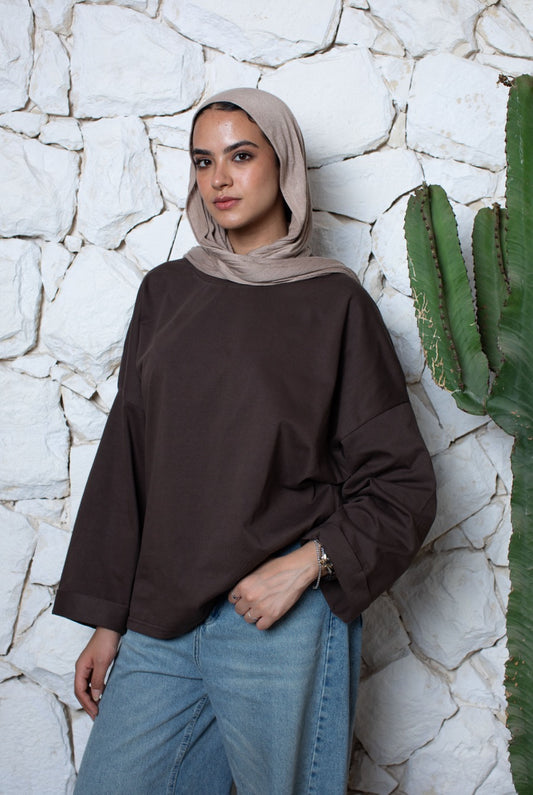 Brown Long Sleeve Oversized Tee